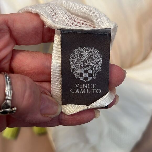 Vince Camuto OSFM swim coverup kimono cream tan & green tassels GUC 1 small spot - Picture 4 of 7